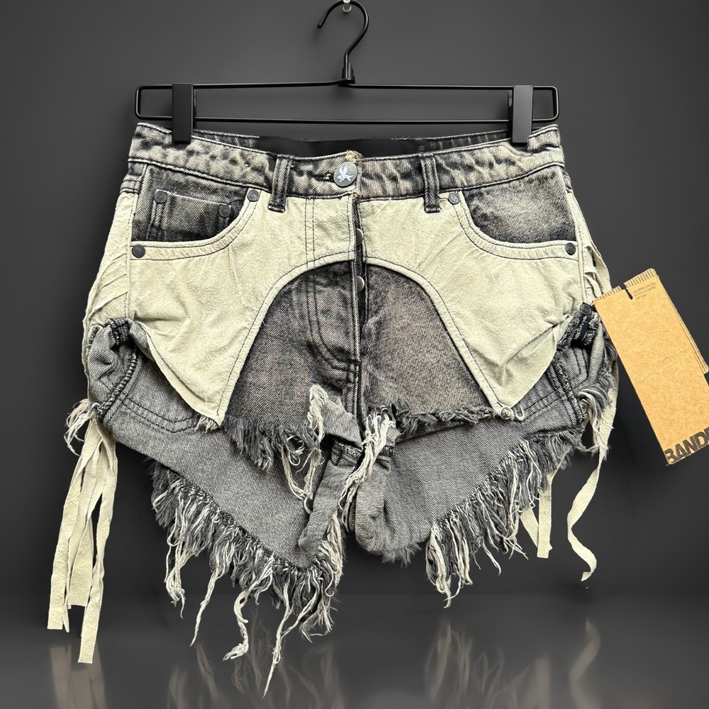 One Teaspoon Bandits Denim Shorts Womens Black Distressed Low Rise Button Fly